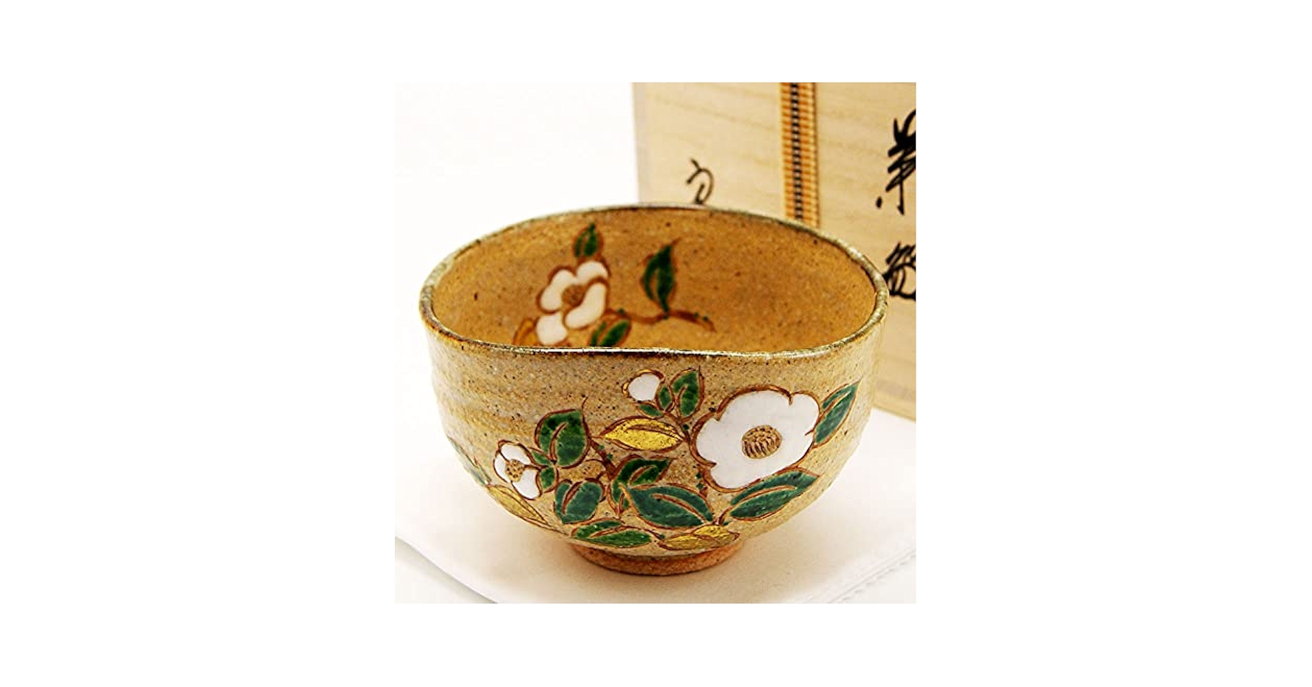 茶碗　「灰秞 椿絵」　抹茶茶碗　茶道具 楽天市場】抹茶碗 椿絵 中村良二作 冬物 木箱入り 茶道具 陶磁器