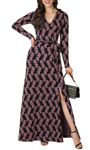 Image of KOH KOH Womens Long Sleeve V-Neck High Slit Cocktail Evening Gown Maxi Dress