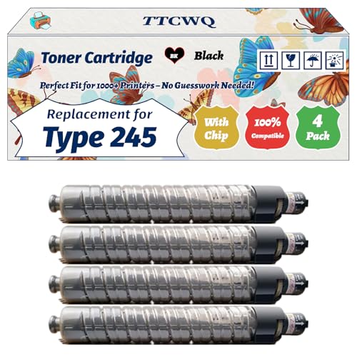 Image of TTCWQ Compatible for Ricoh Type 245 Toner Cartridge Work for Ricoh Aficio CL4000DN Aficio SPC410DN Aficio SPC420DN Printers, with Chip, High Yield 18000 Pages, High-Definition Printing (4 Pack Black)