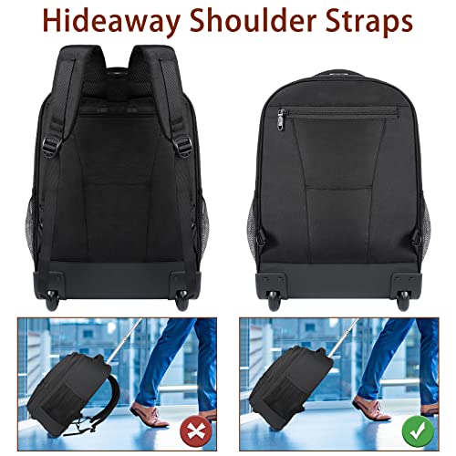 Rolling Backpack,Water Resistant Wheeled Travel Backpack,Laptop Backpack For Women Men,Carry On Luggage Backpack Fit 15.6 Inch Notebook,Trolley Suitcase Business Bag College Student Computer Bag,Black #TOP4