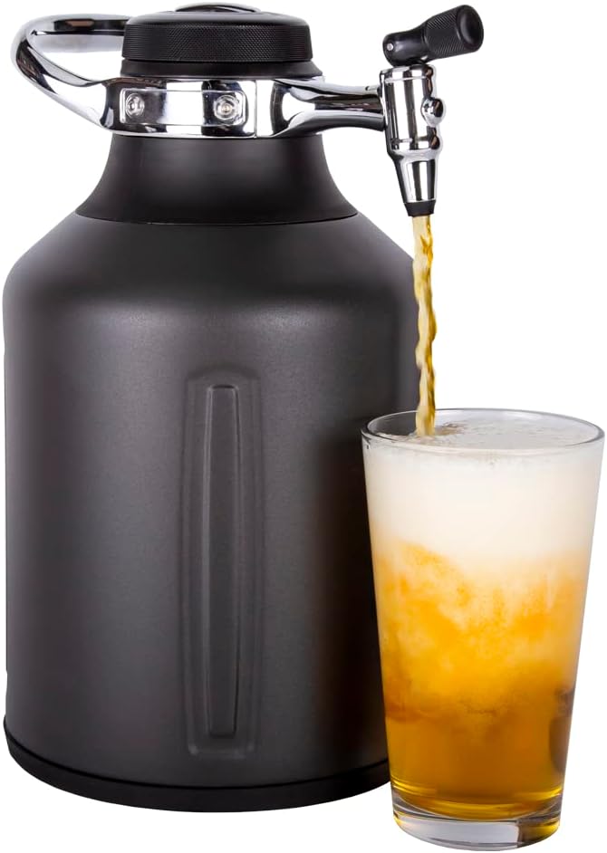 GrowlerWerks uKeg Go Carbonated Growler Beer Gift and Craft Beverage Dispenser for Beer, Soda, Cider, Kombucha and Cocktails, Amazing Gift for Beer Lovers,128 oz, Tungsten