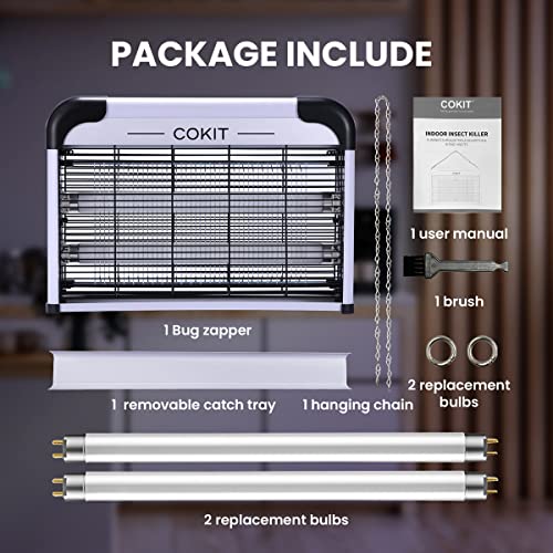 Cokit Indoor Electric Bug Zapper Powerful 20W Fly Insect Killer For Home Restaurants Kitchen Garden Including 2 Pack Replacement Bulbs, Half Pack Grid (With Bug Collection Tray) #TOP6