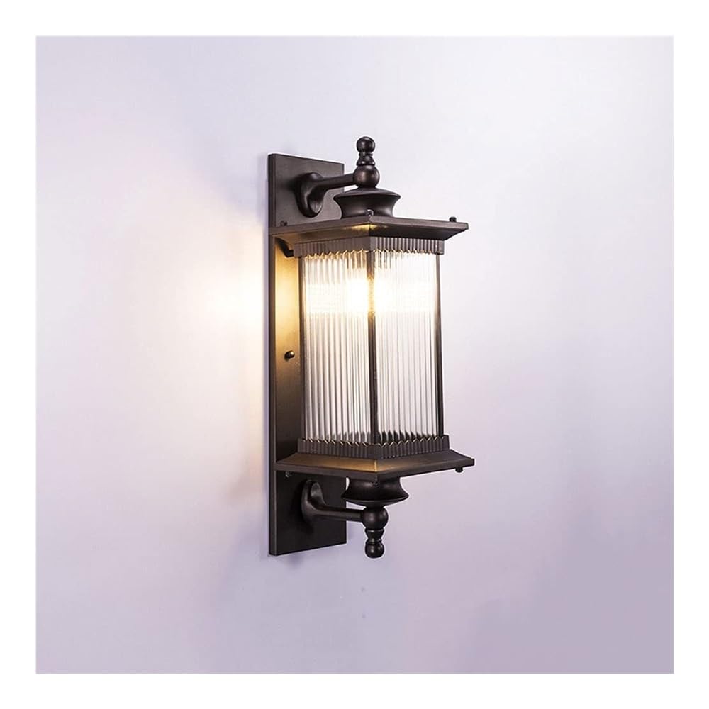 SXECAEPS Outdoor Waterproof Wall Lamp Rustic Ribbed Glass Shade Sconce Black Vintage Exterior Lantern for Garden Villa Courtyard Balcony Foyer Entrance Corridor Porch Patio Mounted