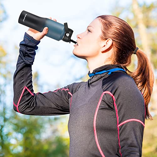 Hydrofest 32 Oz Insulated Water Bottle With Straw Lid,Vacuum Stainless Steel Kids Water Bottle For School, Double Wall Wide Mouth Leak Proof Travel Reusable Water Bottles Bpa Free, Blue Black Gradient #TOP5