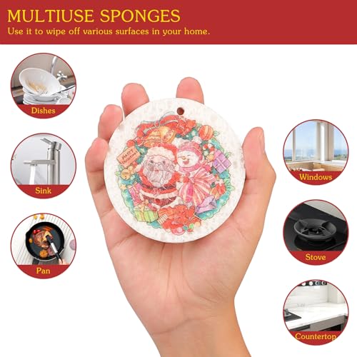 Image of 3 Pcs Biodegradable Wood Pulp Cellulose Compressed Cleaning Sponge Premium Kitchen Dishwashing Sponge Hanging Decorations for Christmas Tree Decorations, Kitchen, Bathroom and Surface Cleaning