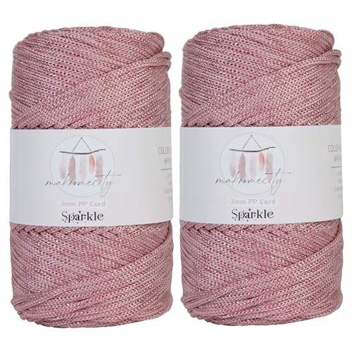 Makromecity Sparkle 2 Skeins of Polypropylene Macrame Cord 3mm x 131 Yards (394 feet) Premium Polyester Macrame Cord for Macrame Art & Crafts for Wall Hangings, Bags, Underplate, Rug