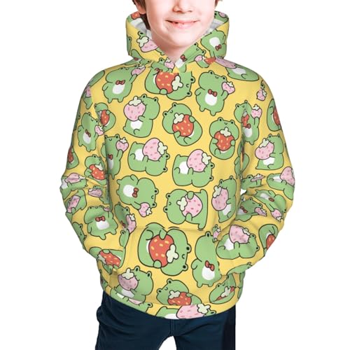 Cute frog Hold Strawberry Kid Hoodies Boys Sweatshirts Girls Pullover with Pocket3