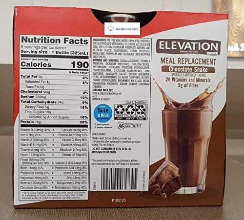 Elevation By Millville Meal Replacement Chocolate Shake 66Fl Oz 1.95L (6 Bottles) #TOP1