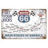 WADORN Vintage Route 66 Metallschild 30x20cm Get Your Kicks 