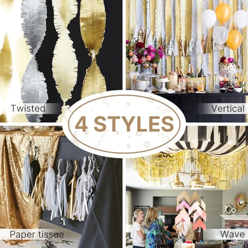 Image of PartyWoo Gold and Silver Crepe Paper Streamers 6 Rolls 492 ft Pack of Crepe Paper Rolls for Graduation Christmas New Year Wedding Baby Shower Birthday Party Decorations (1.8 Inch x 82 Ft /Rolls)