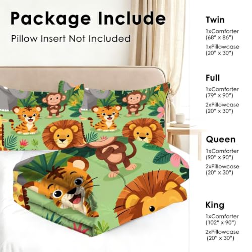 Image of Cute Animal Comforter Set Twin Size Zoo Jungle Bedding Sets for Boys Girls Kids Teens Bedroom Cartoon Elephant Monkey Giraffe Lion Tiger Quilt 1 Comforter 1 Pillowcase