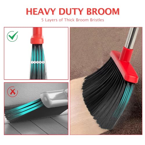Image of Broom and Dustpan Set with Long Handle, Heavy Dust Broom and Dustpan Combo for Home,Kitchen, Office, Pet Hair 2PCS (Black Red)