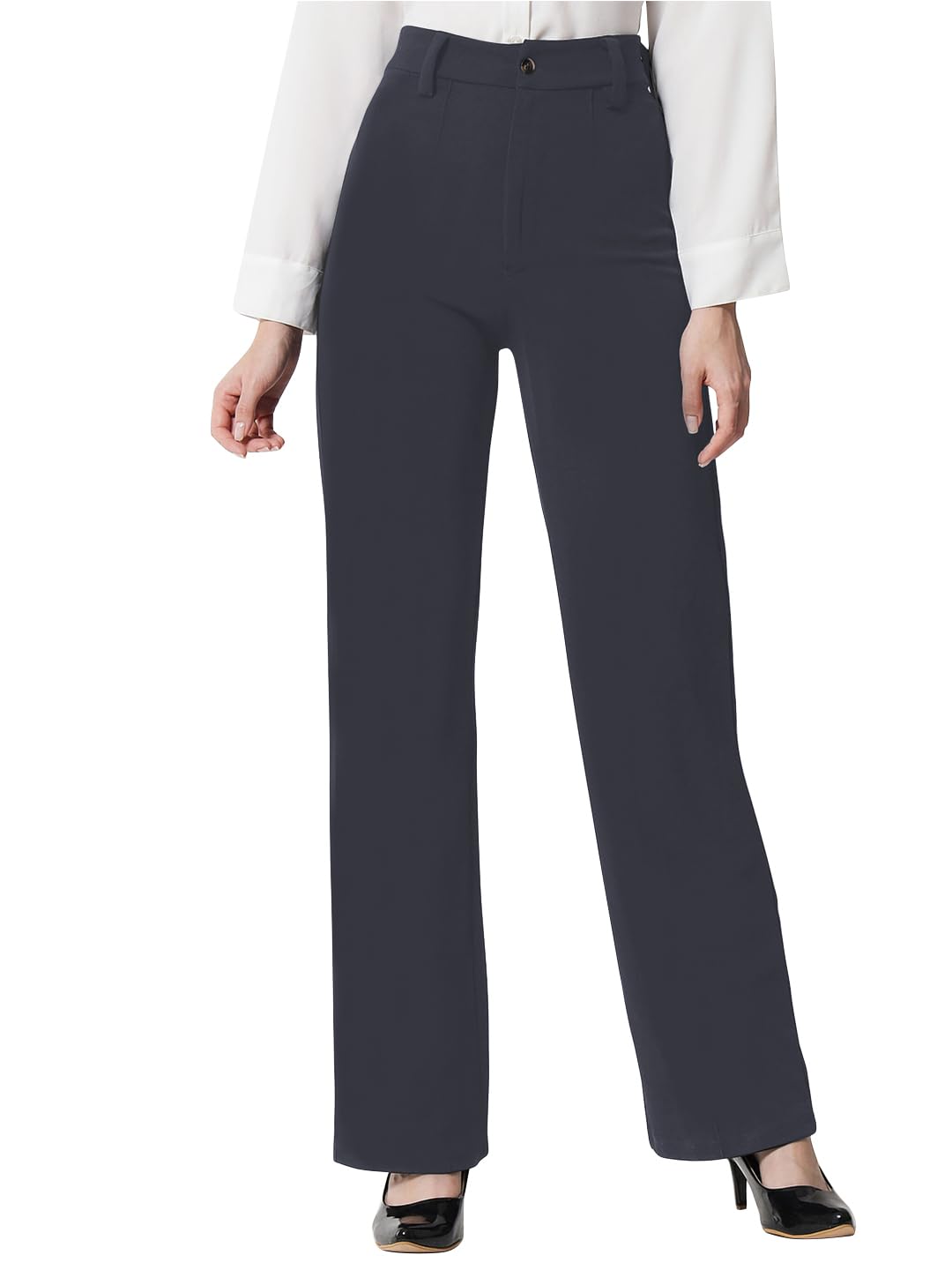 Toochki Pantalones de cintura alta para mujer, estilo coreano, ropa de trabajo elegante para la oficina
