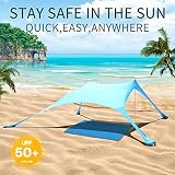 Cuupo Strandzelt, Pop-Up, LSF 50, lycra, Sonnenschutz, für den Außenbereich, Anti-Wind, Sonnenschutz mit Stabilitätsstangen, Hinterhof mit Stranddecke, niebieski