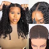Iris Queen 16 Inch 13x6 Curly HD Lace Front Wigs Human Hair Pre Plucked 12A 180 Density Transparent Lace Frontal Jerry Curly Wig with Baby Hair for Women Natural Black Color