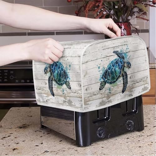 Image of Talayituse Watercolor Turtle Wood Print Toaster Cover 2 Slice Wide Slot, Lightweight Dust Protection Washable Bread Maker Cover