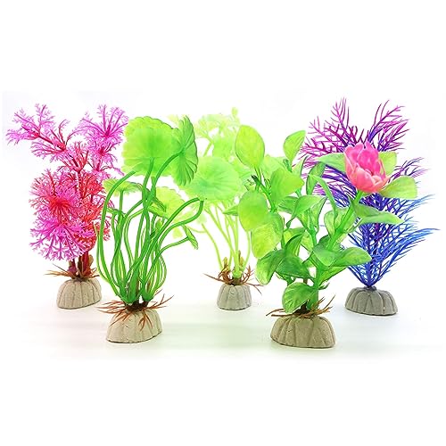 MHYMX Plante Aquarium Artificielle, 5 Pièces Decoration Aquarium Petites Plante Aquarium Colorées Plastique Deco Aquarium pour Aquariums et Terrariums à...