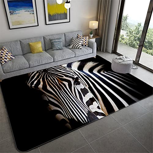 Alfombra 3D Animales Salvajes Pastizales Africanos Cebra Impresión Alfombra Grande Para Sala Rayas Blancas y Negras Carpet Alfombrilla Antideslizante Niños Gateo Rug (50x80 cm, Patrón 2)