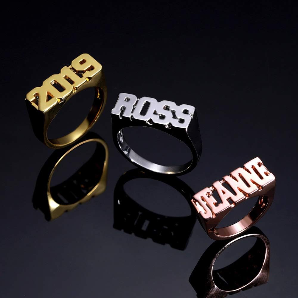 AILIN 925 Sterling Silver/Brass Name Ring Personalized Year Initial Statement Rings Party Birthday Jewelry With Gifts Box For Men Women