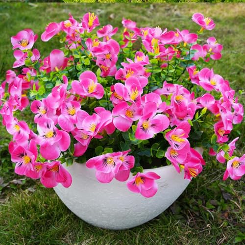 trytuny Artificial Flowers for Outdoor, Realistic Faux Plants for Outside Indoor Porch Patio Window Box Planter Home Decor (12pcs - Rose red)