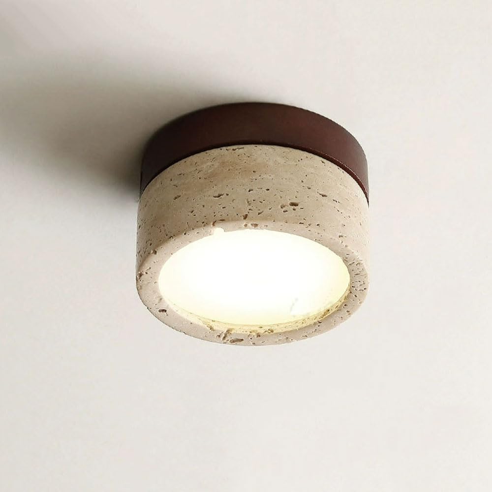 LYMSXAZOU Travertine Ceiling Lamp For Entrances Modern Natural Stone Flush Mount Light Indoor Bedroom Cylinder Porches Wabi Sabi Chandelier Lighting Fixture Corridor