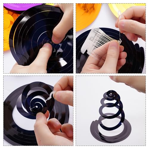 Image of Colorful Ceiling Swirl Foil Decorations Hanging Plastic Streamer Themed Swirl Party Decoration for Wedding Thanksgiving Day Graduation Celebration, Pack of 28 (Black)