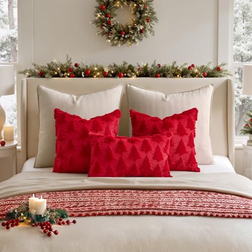 Image of MIULEE Christmas Throw Pillow Covers Red Set of 2 12x20 Lumbar
