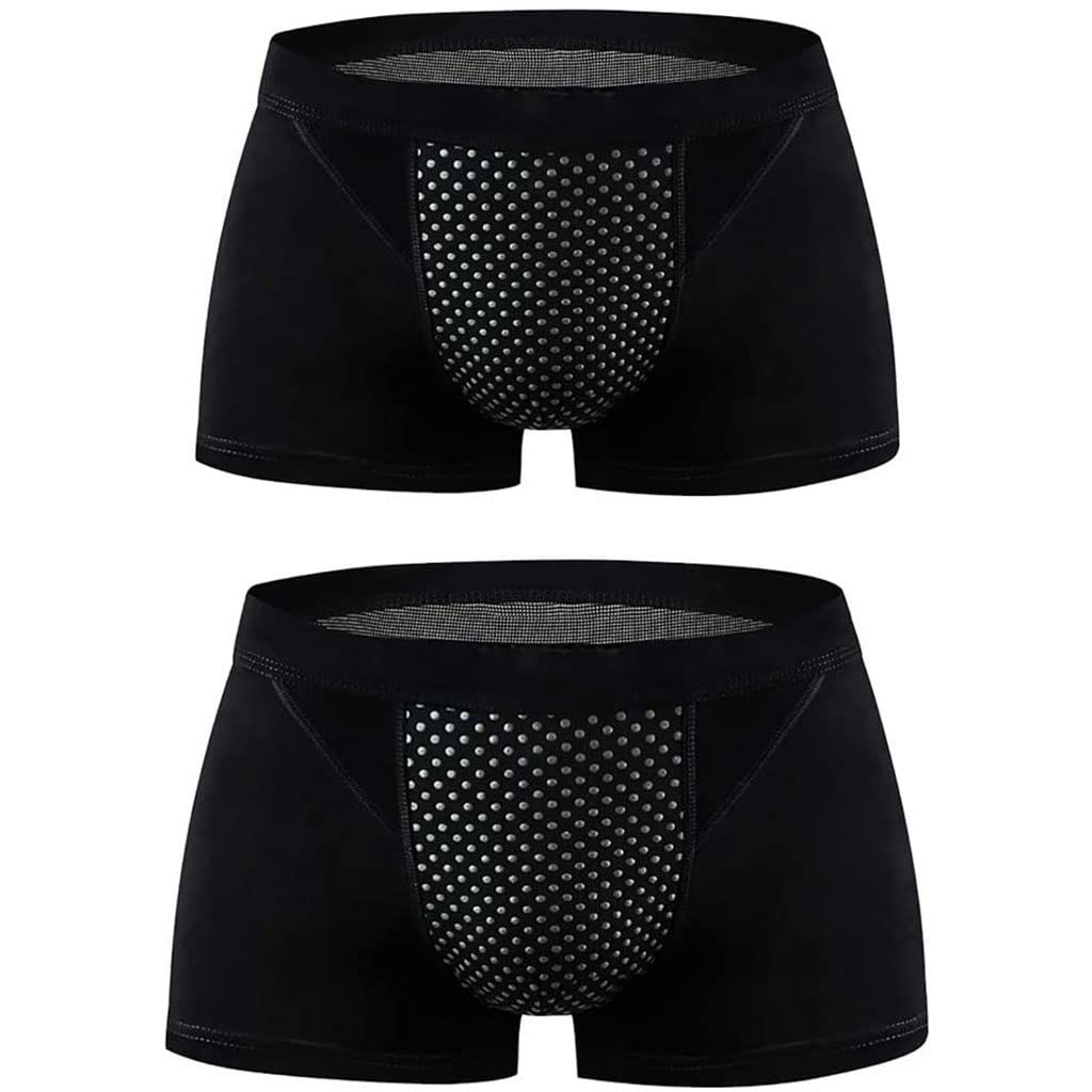 SXLLZSLC 2-Packs Men's Underwear, Enlargement Boxer Shorts Tourmaline Prostate Magnetic Therapy Inner Pants L-5XL Black