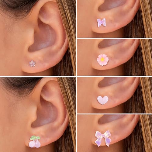 Image of Plastic Earrings for Sensitive Ears Flower Studs for Women
