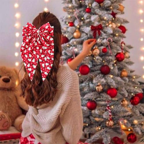 2 Pinzas para cabello navideñas con moños, rojo y verde miniatura 4