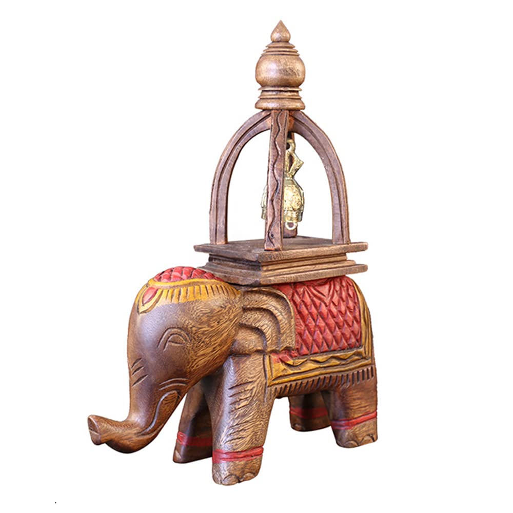 Windmilne Wood Carved Elephant Bells, Southeast Asian Style Decorative Ornaments, Crisp Copper Bell Instruments, Zen Sound Therapy