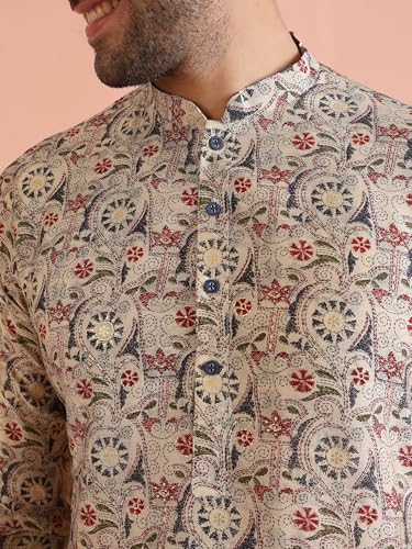 Image of KISAH Men's Cotton Blend Printed Kurta | Festive Navratri Ethnic Wear | Regular Fit
