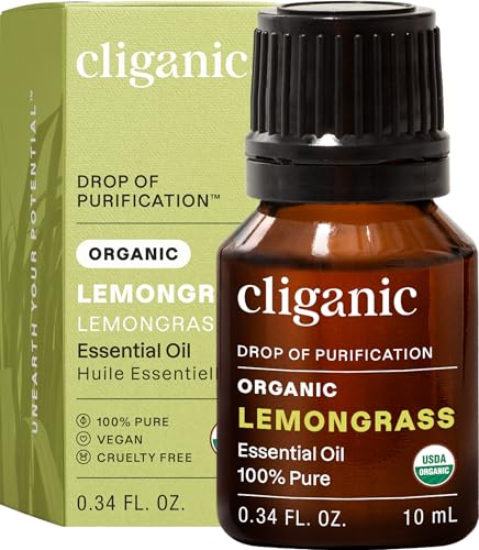 Cliganic USDA Organic Lemongrass Essential Oil - 100% Pure Natural Undiluted, for Aromatherapy Diffuser | Non-GMO Verified (Packaging May Vary)