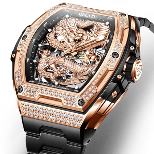 Image of OLEVS Automatic Men's Watches Fashion Diamond Dragon Skeleton Mechanical Self Winding Tourbillon Stainless Steel Waterproof Luminous Watches for Men