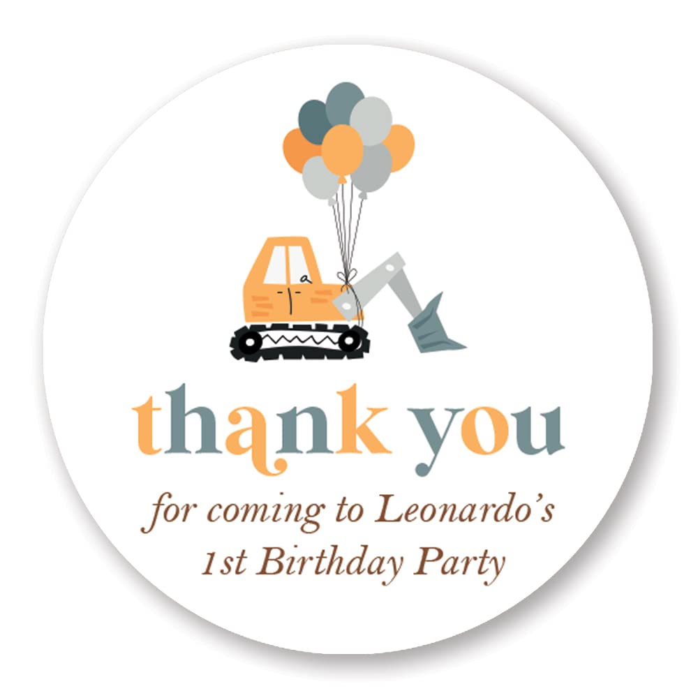 Personalised 'Thank You' Digger Stickers for Birthday Party Favours (LA42) (45mm (24 per Sheet))