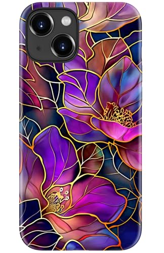 Image of Goodon for iPhone 13 Mini Case Cute - Wireless Charging Compatible - Dual-Layer Hard Shell + Silicone Cover - Protective Phone Case with Trendy Designs for Women - Blooming Purple Flowers