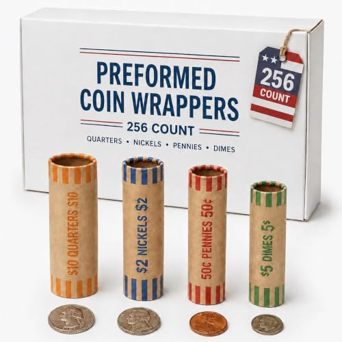 Image of PM Company 256 Pcs Preformed Coin Wrappers Rolls Assorted ABA Color-Coded