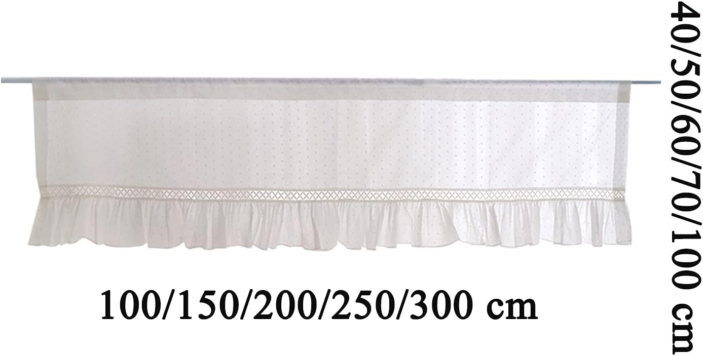 Kitchen Curtain Short Curtains,White Polka Dot Hollow Tier Curtain Valance,Country Style Bistro Coffee Curtain,Translucent Voile Curtains for Kitchen Bathroom Bedroom Coffee Shop Office Closet Shelf