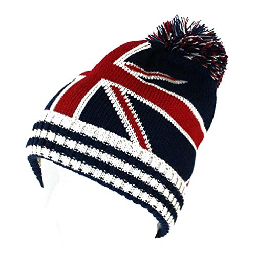 S Forever Adult Winter Warm Cable-Knit Caps Pom-Pom Wool Beanie Knitted Hats (British Flag) #TOP1