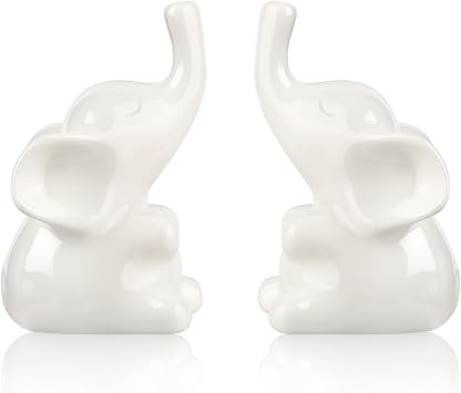 Loving Pair Ceramic White Elephant Figurines Set, Small Elephant Statue for Shelf Desk Home Decor, Gift for Women,Anniversary,Valentines Day
