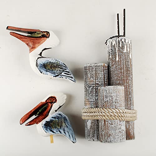 Youugior Coastal Ocean Wooden Bird Statue Standing Pelicans Figurine Bird Statue(Large) #TOP3