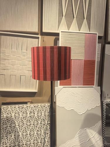 Image of bamboo lamp shade with modern decorative red &black stripe,groovy unique, ideal for living room bedroom Lamp Replacement Accessories E27, 11.8Inch (crimson)