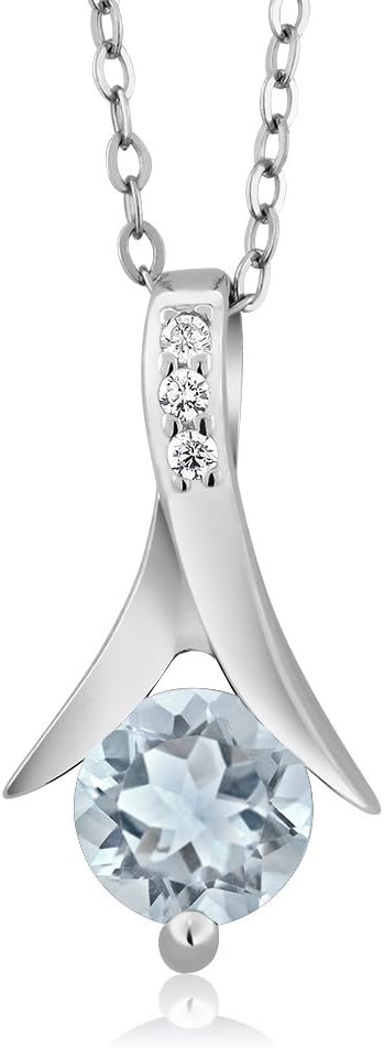 Gem Stone King 925 Sterling Silver Aquamarine Pendant and Earrings Jewelry Set For Women (2.25 Cttw, Round Gemstone Birthstone, with 18 Inch Silver Chain)