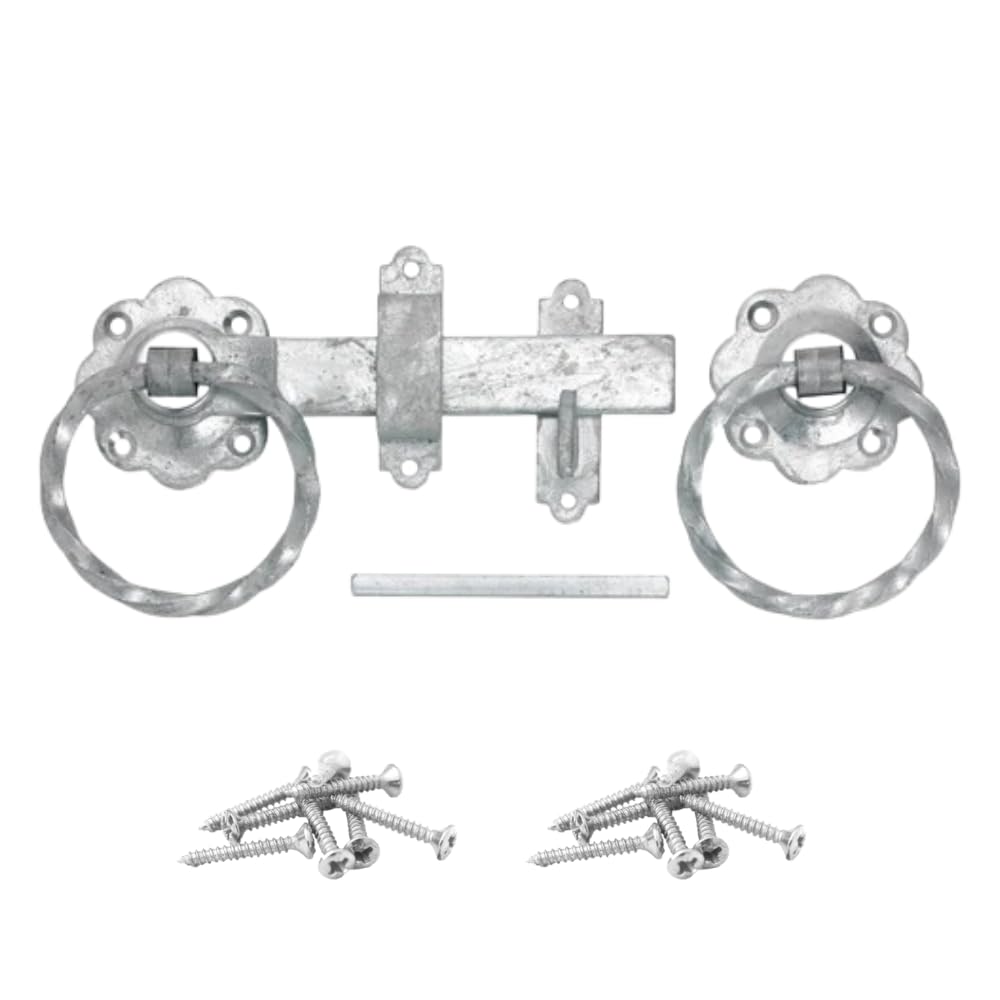Epsom Door Handle Galvanised Finish Twisted Ring Gate Latch Heavy Duty Steel Traditional Gate Catch With Fixings Rust Resistant Design For Garden Gates Sheds Doors And Fences