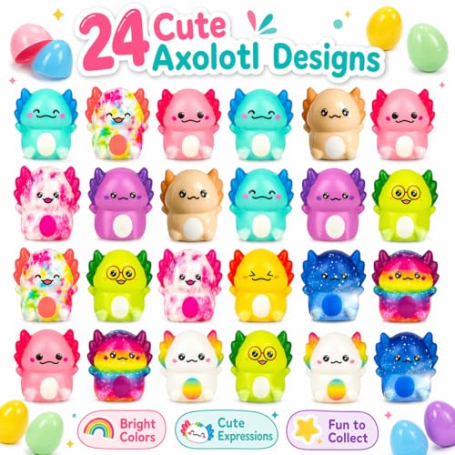 24 Pack Axolotl Squishy Toys with Mystery Eggs, Party Favor Toys for Kids, Classroom Prizes, Treasure Box Toys, Goodie Bag Fillers, Small Fidget Sensory Toys Bulk — view 4