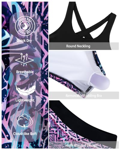 Image of Holipick 3 Piece Tankini Swimsuits for Women Tummy Control Bathing Suits Swim Tank Top with Bra Boy Shorts Teen Swimwear 2026