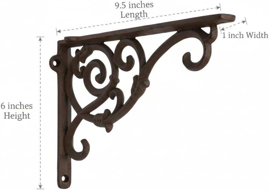 omfy Hour 9.5" Decorative Cast Iron Plant Wall Hanger, Heavy Duty Wall Mount Bracket for Hanging Baskets, Bird Feeders, Lanterns and Wind Chimes, Vintage Scroll Design, Black, 1 Piece