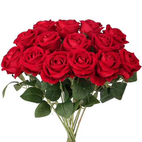 Auihiay 14PCS Red Roses Artificial Flowers, Fake...