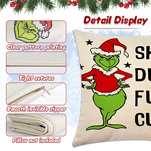 Abida Christmas Pillow Covers, Grinch Decoration, 18X18 Inch Set Of 6 For Christmas Decorations, Throw Pillows Cover Cotton Linen Pillow Case For Farmhouse Bedroom Decor, For Christmas Thanksgiving #TOP2