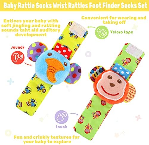 AISIPRIN Baby Rattles,Foot Finders Wrist Rattles for Infants,Foot Finder Development Toys,Soft Rattle Toys for Babies 0-12 months Baby Boys Girls